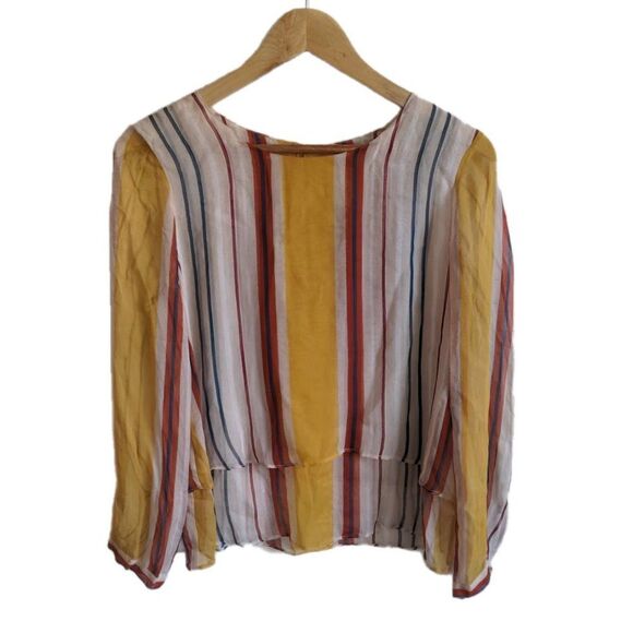 Anthropologie Maeve Silk Blouse Striped Layered Flowy Preppy Chiffon Size XS - Picture 4 of 9